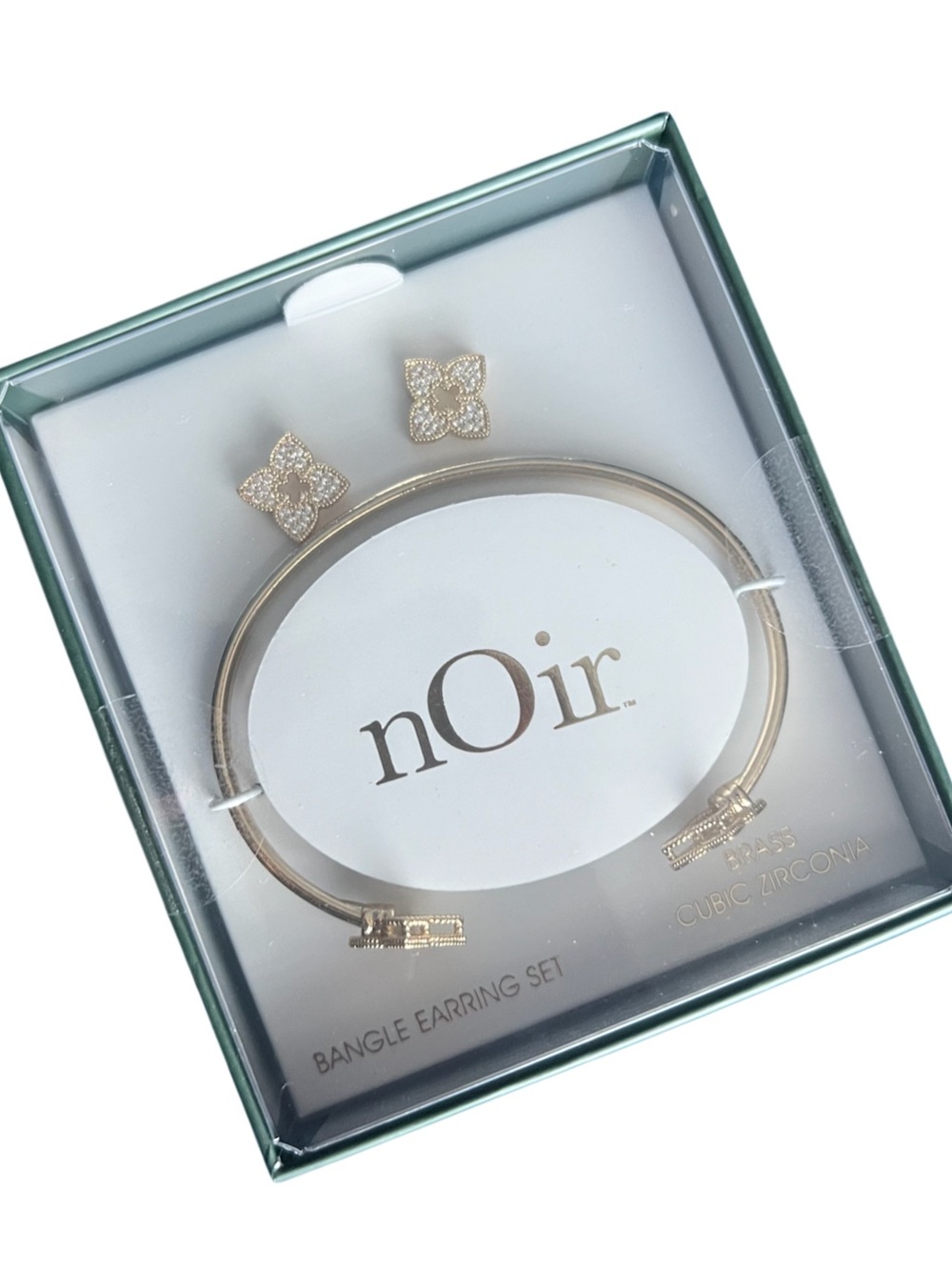 nOir Jewelry Gold Tone Bangle Bracelet with Crystal Floral Studs
